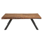 Table basse Isla 54 pouces, surface en bois d'acacia, bord brut, brun riche