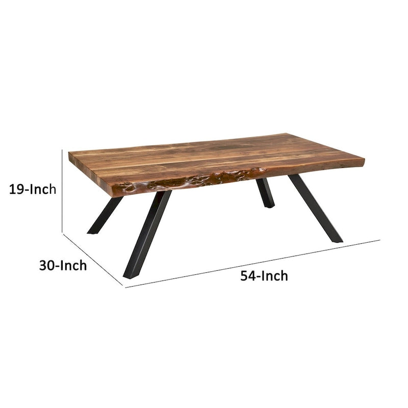 Isla 54 Inch Coffee Table, Acacia Wood Surface, Live Edge, Rich Brown