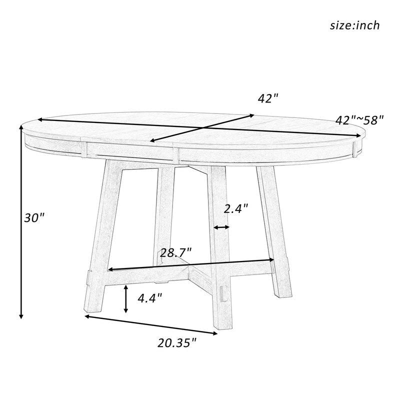 Round dining table, Farmhouse round retractable table, 16 leaf wood kitchen table