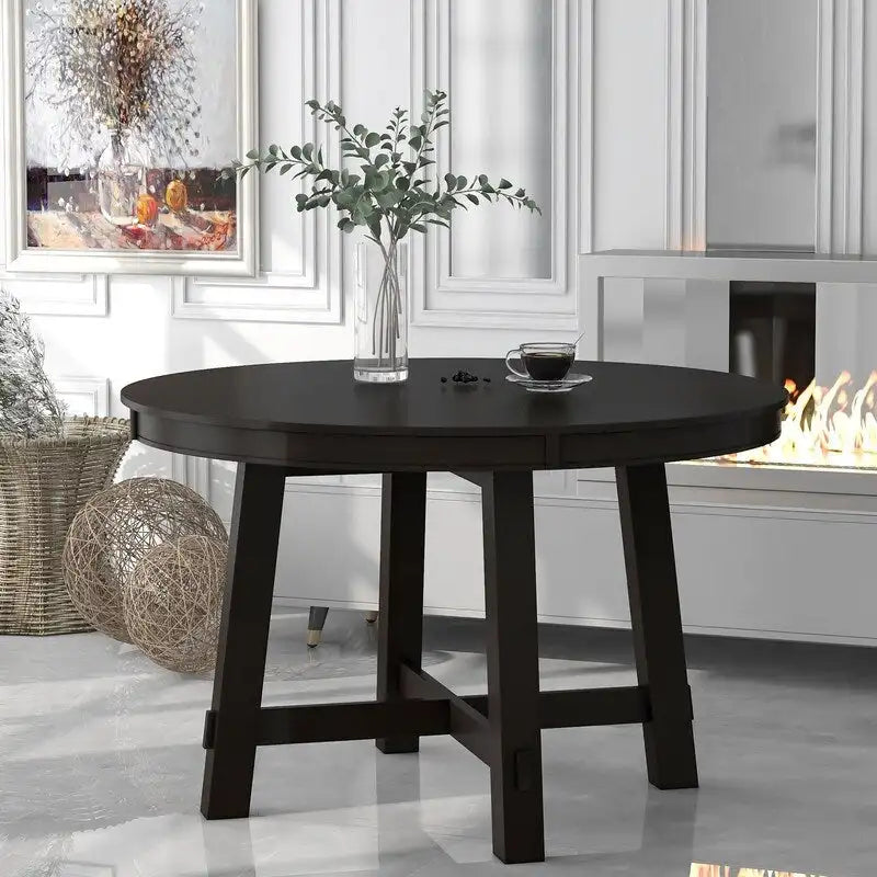 Round dining table, Farmhouse round retractable table, 16 leaf wood kitchen table
