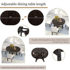 Round dining table, Farmhouse round retractable table, 16 leaf wood kitchen table