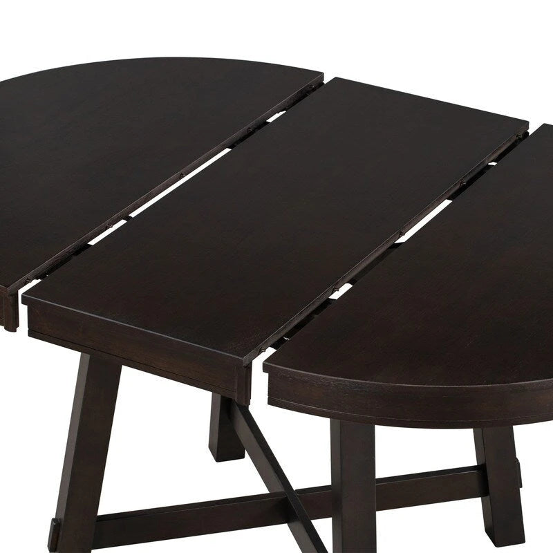Round dining table, Farmhouse round retractable table, 16 leaf wood kitchen table