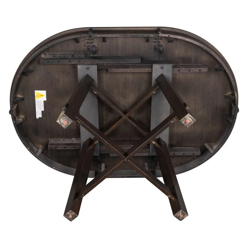 Round dining table, Farmhouse round retractable table, 16 leaf wood kitchen table