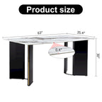 table de salle à manger rectangulaire, plateau en imitation marbre blanc, pieds de table en MDF avec bandes décoratives en métal doré