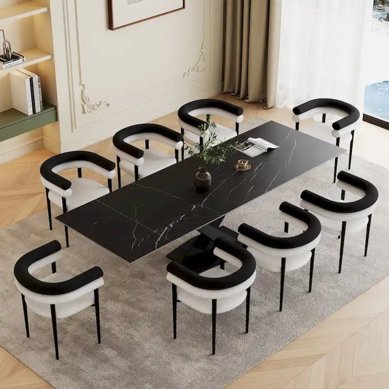 Table à manger rectangulaire moderne extensible en pierre frittée de 94,48 pour 8 personnes