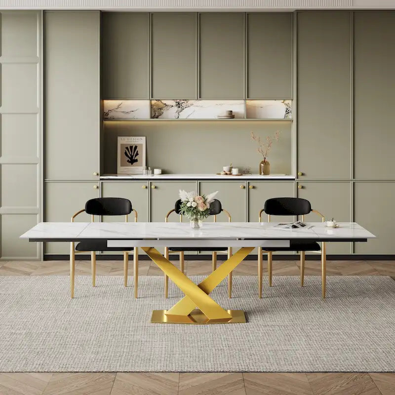 Table à manger rectangulaire moderne extensible en pierre frittée de 94,48 pour 8 personnes