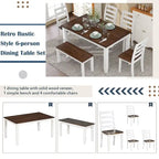Table de salle à manger rectangulaire 60" style campagnard avec 4 chaises rembourrées et un banc