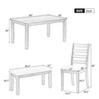 Table de salle à manger rectangulaire 60" style campagnard avec 4 chaises rembourrées et un banc