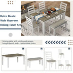 Table de salle à manger rectangulaire 60" style campagnard avec 4 chaises rembourrées et un banc