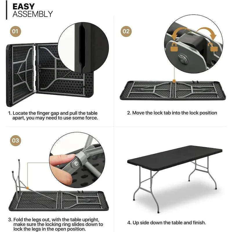 SUGIFT Table pliante en plastique de 1,8 m – Pliable en deux – Portable