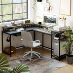 68 Home Office Desk with File Drawer & Power Outlet, LED Lights
