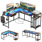 68 Home Office Desk with File Drawer & Power Outlet, LED Lights