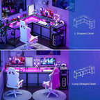 68 Home Office Desk with File Drawer & Power Outlet, LED Lights