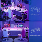 68 Home Office Desk with File Drawer & Power Outlet, LED Lights