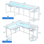 68 Home Office Desk with File Drawer & Power Outlet, LED Lights
