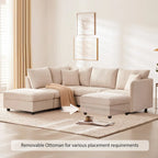 Modern L-Shape Sectional Sofa with Vertical Stripes,2 Pillows,Ottoman,Various Combinations,Beige