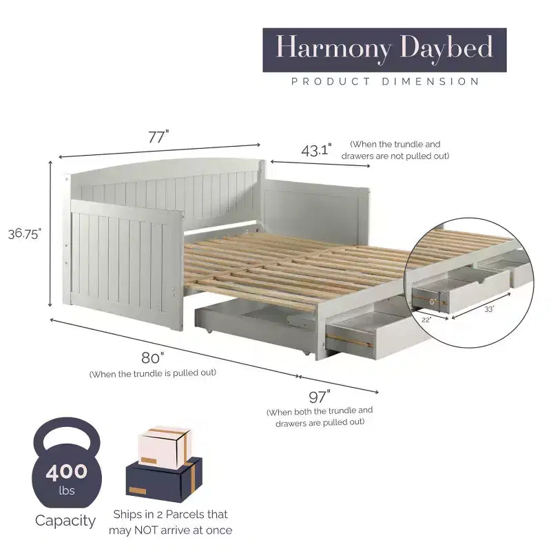 Lit de repos pour enfant Alaterre Furniture Harmony avec conversion