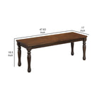 Banc de salle à manger bicolore May de 122 cm, pieds tournés, finition en bois brun riche