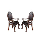 Dining Arm Chairs With Faux Leather Upholstery, Set Of 2, Dark Brown