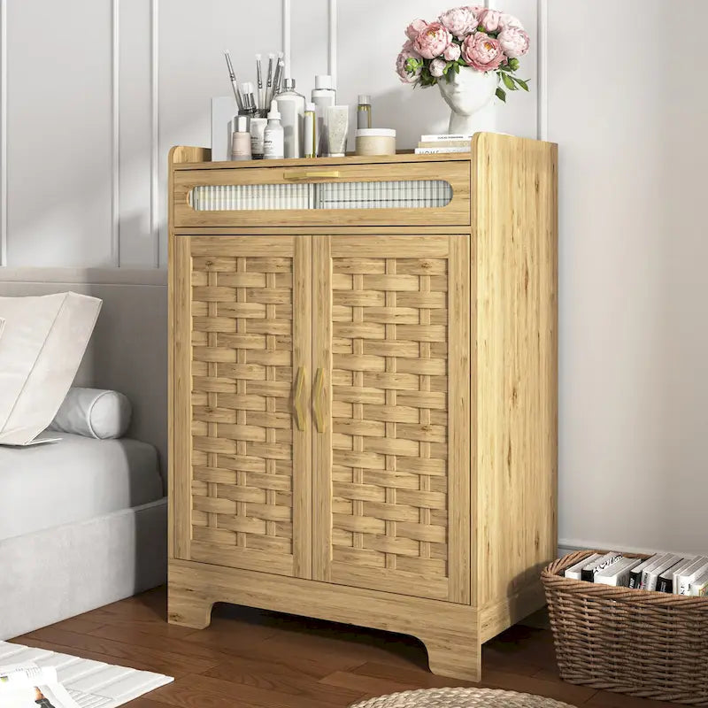 Modern Cabinet with Drawer and Adjustable Shelf, Barn Door Storage Cabinet for Kitchen, Dining Room, Bathroom, Entryway