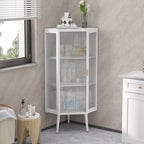 Meuble d'angle à poser, 3 niveaux avec portes en verre trempé et étagères de rangement