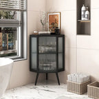 Meuble d'angle à poser, 3 niveaux avec portes en verre trempé et étagères de rangement