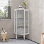 Meuble d'angle à poser, 3 niveaux avec portes en verre trempé et étagères de rangement