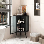 Meuble d'angle à poser, 3 niveaux avec portes en verre trempé et étagères de rangement