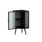 Meuble d'angle à poser, 3 niveaux avec portes en verre trempé et étagères de rangement