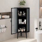 Meuble d'angle à poser, 3 niveaux avec portes en verre trempé et étagères de rangement