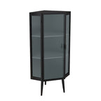 Meuble d'angle à poser, 3 niveaux avec portes en verre trempé et étagères de rangement