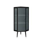 Meuble d'angle à poser, 3 niveaux avec portes en verre trempé et étagères de rangement