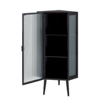 Meuble d'angle à poser, 3 niveaux avec portes en verre trempé et étagères de rangement
