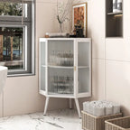 Meuble d'angle à poser, 3 niveaux avec portes en verre trempé et étagères de rangement