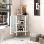 Meuble d'angle à poser, 3 niveaux avec portes en verre trempé et étagères de rangement