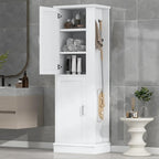 Meuble de rangement haut de salle de bain, meuble de rangement autoportant avec crochet et étagère réglable, panneau MDF, blanc