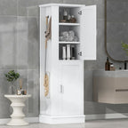 Meuble de rangement haut de salle de bain, meuble de rangement autoportant avec crochet et étagère réglable, panneau MDF, blanc