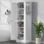 Meuble de rangement haut de salle de bain, meuble de rangement autoportant avec crochet et étagère réglable, panneau MDF, blanc