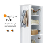 Meuble de rangement haut de salle de bain, meuble de rangement autoportant avec crochet et étagère réglable, panneau MDF, blanc