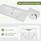 Bathroom Vanity with Ceramic Basin, Two Cabinets and Five Drawers
