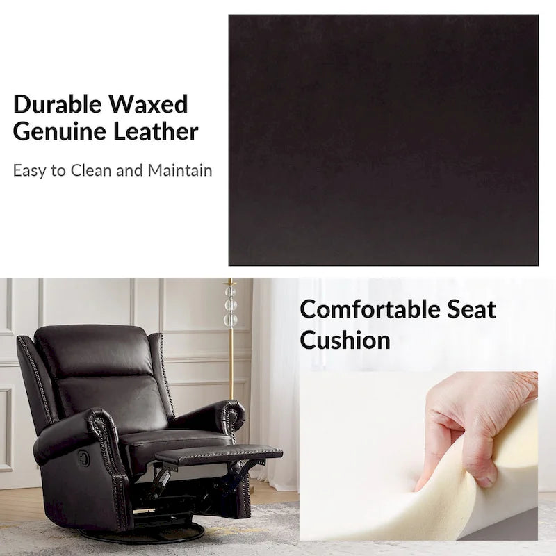 Viviana Traditional Genuine Leather Manual Swivel Glider Recliner by HULALA HOME