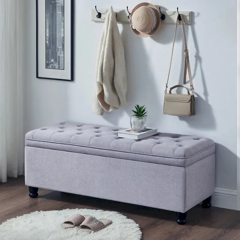 Upholstered tufted button storage bench