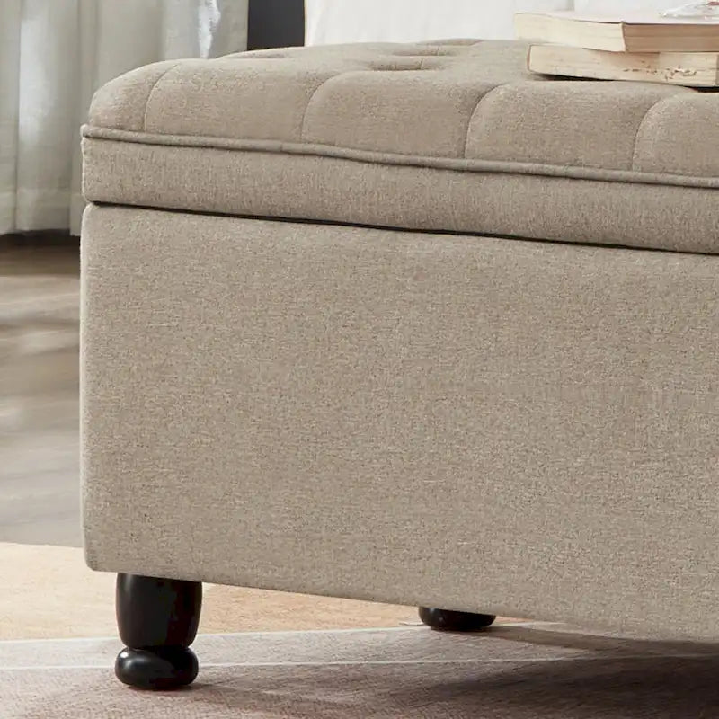Upholstered tufted button storage bench