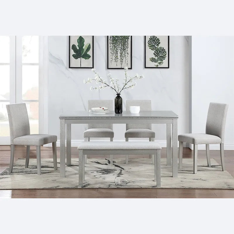 Wooden Dining Rectangular Table with Bench and 4 Chairs