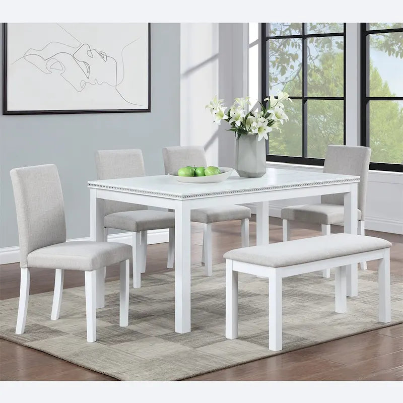 Wooden Dining Rectangular Table with Bench and 4 Chairs