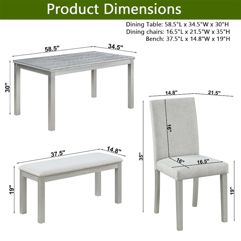 Wooden Dining Rectangular Table with Bench and 4 Chairs