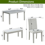 Wooden Dining Rectangular Table with Bench and 4 Chairs