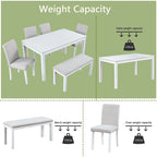 Wooden Dining Rectangular Table with Bench and 4 Chairs