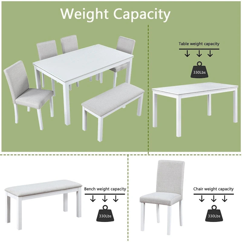 Wooden Dining Rectangular Table with Bench and 4 Chairs