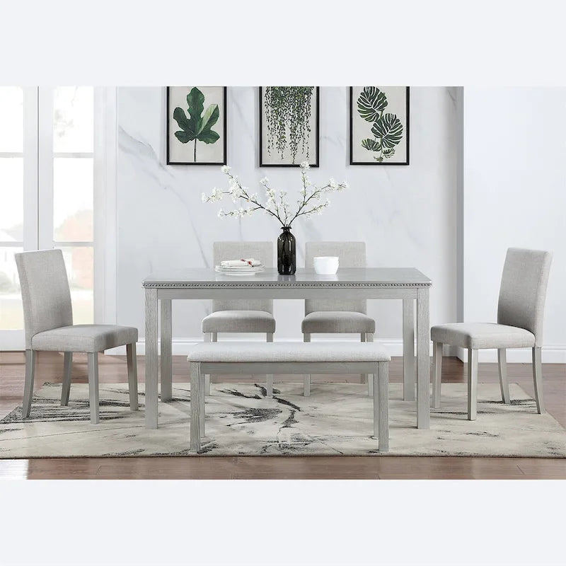 Wooden Dining Rectangular Table with Bench and 4 Chairs